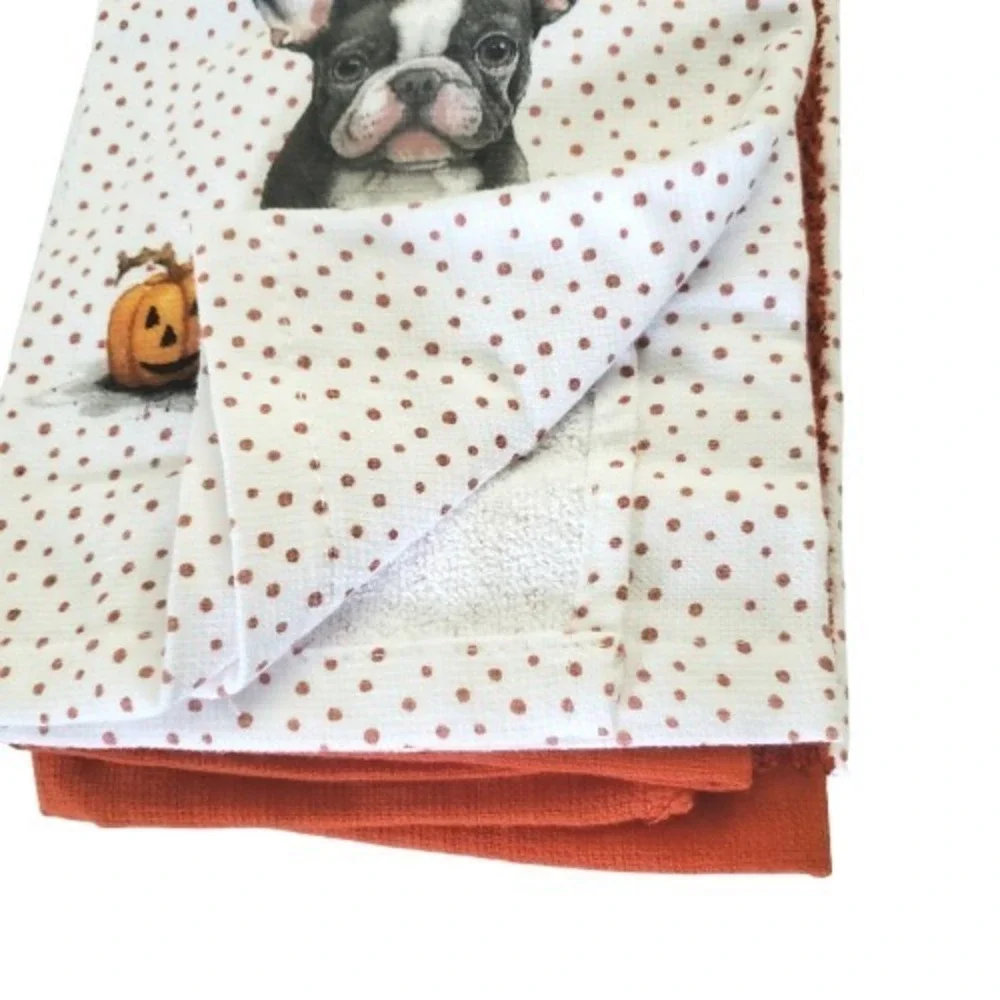 Frenchie French Bulldog Halloween Dog Pumpkin 3 Pack Kitchen Towel Set NEW!